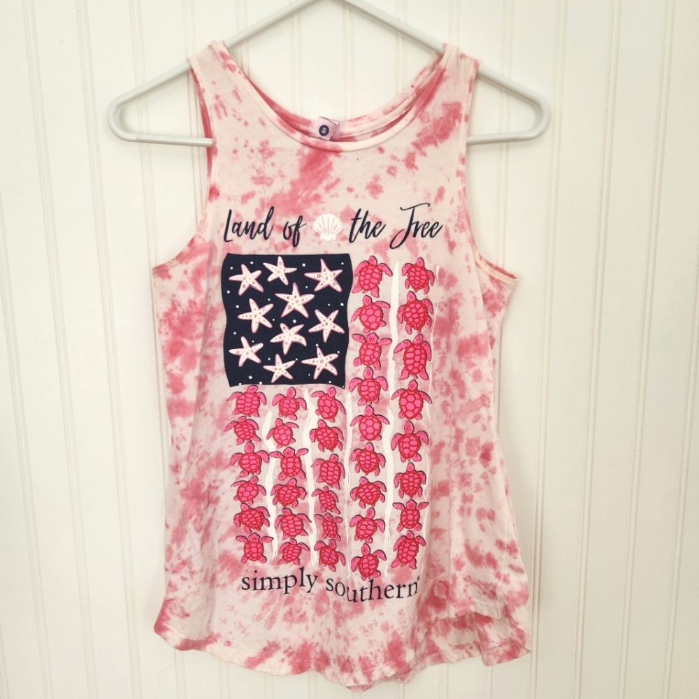 Simply Southern | Land of the Free Tank Tie Dye Pink Small